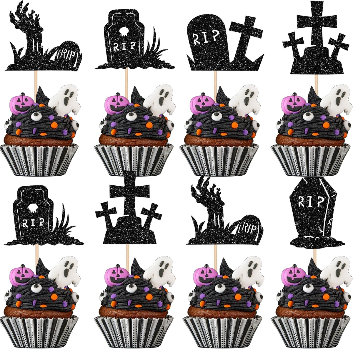 Rsstarxi 24 Pack Ghost Baby Boo Cupcake Toppers Glitter Spooky Little - Design 12