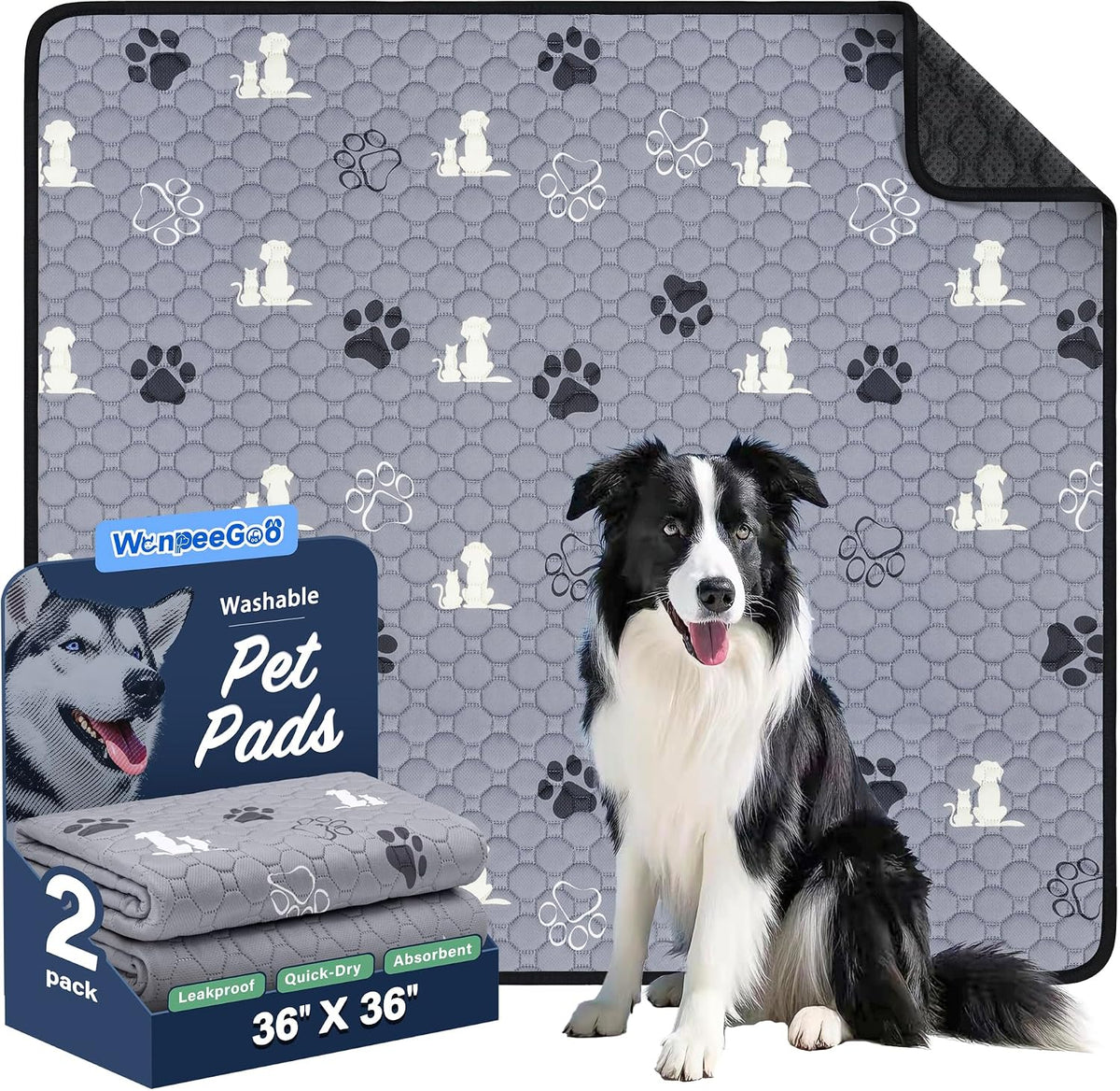 Washable Pee Pads for Dogs, Waterproof - Gray / 36"x36" (Pack of 2)