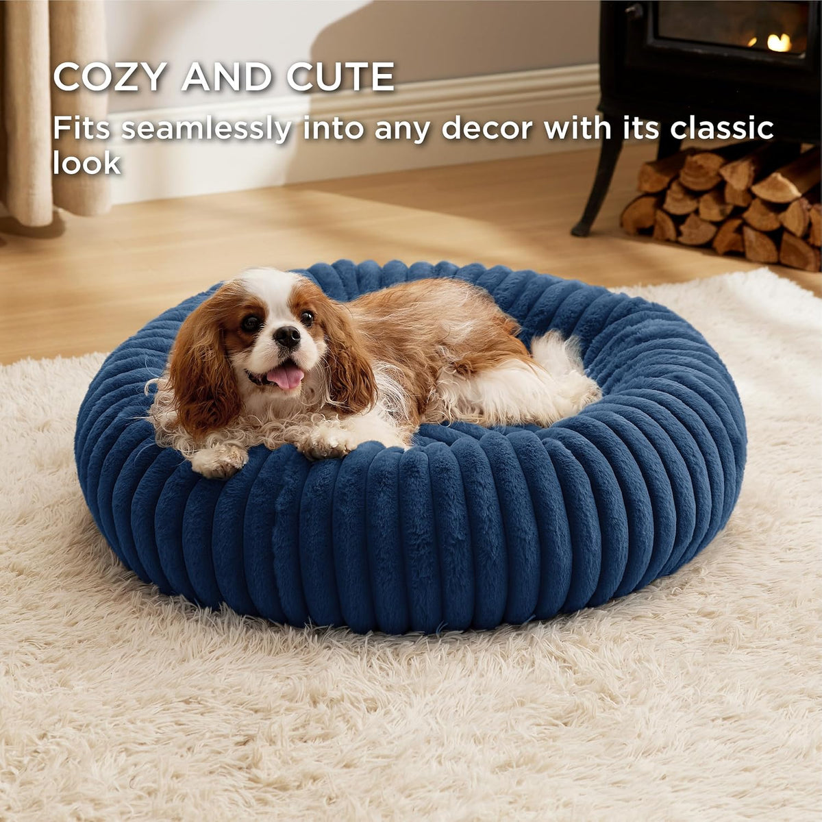Bedsure ComfyFleece Donut Dog Bed Medium Size Dog with Washable Cover – Essentials for Dogs - M (30x30x8) / Night Blue - image 4