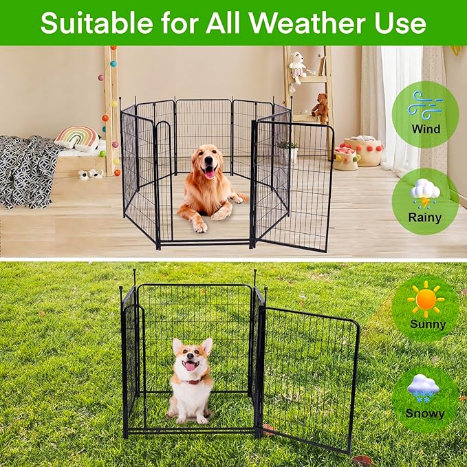 Tall Garden Fence, 52in High 6 Panels Total 13.3 Ft(L) Dog Fence Outdoor for Yard, 21 inches Wide with Low Sills, Animal Barrier Fence, Flower Bed Fencing. Pet Fence, Garden Fence Border