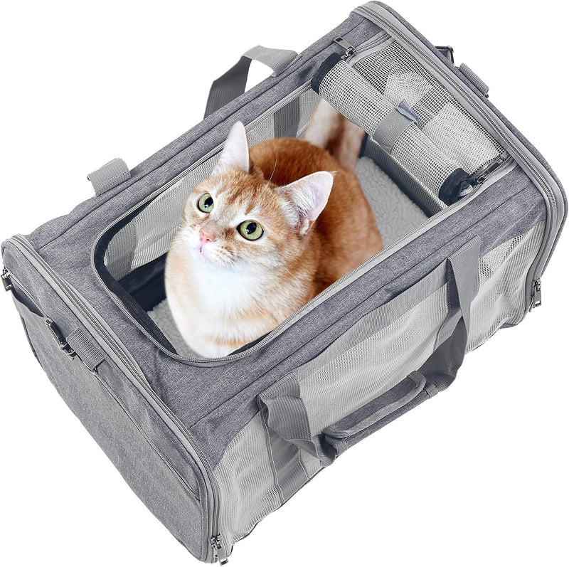 ATVobi Portable Cat Carrier for Small to Large Cats, Soft - 18.5"L x 11.8"W x 11.8"H / Grey