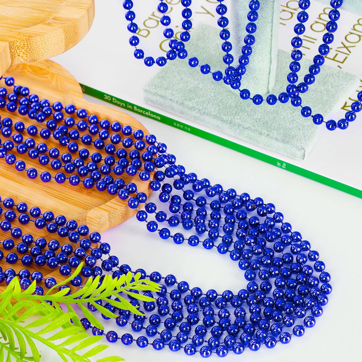100PCS Bead Necklace, Gold Mardi Gras Beads Party Stuff - Blue - image 2