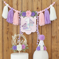 First Birthday Decorations for Boy Blue One Year Old High Chair - Purple White Pink - image 3