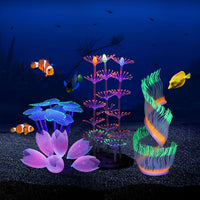 Glowing Fish Tank Decoration Aquarium Plants Accessories Kit #2 – Essentials for Fish - Princess Anemone+strip Coral+Coral+anemone