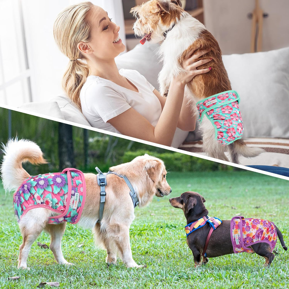 Langsprit Washable Female Dog Diapers - Large / Spring Flowers - image 2