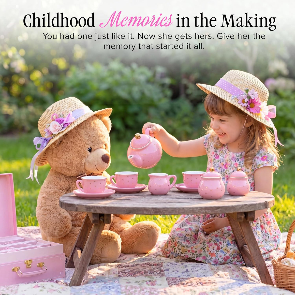 Giggle & Honey white floral tea party set for girls with porcelain teapot, cups and carrying case - view 9