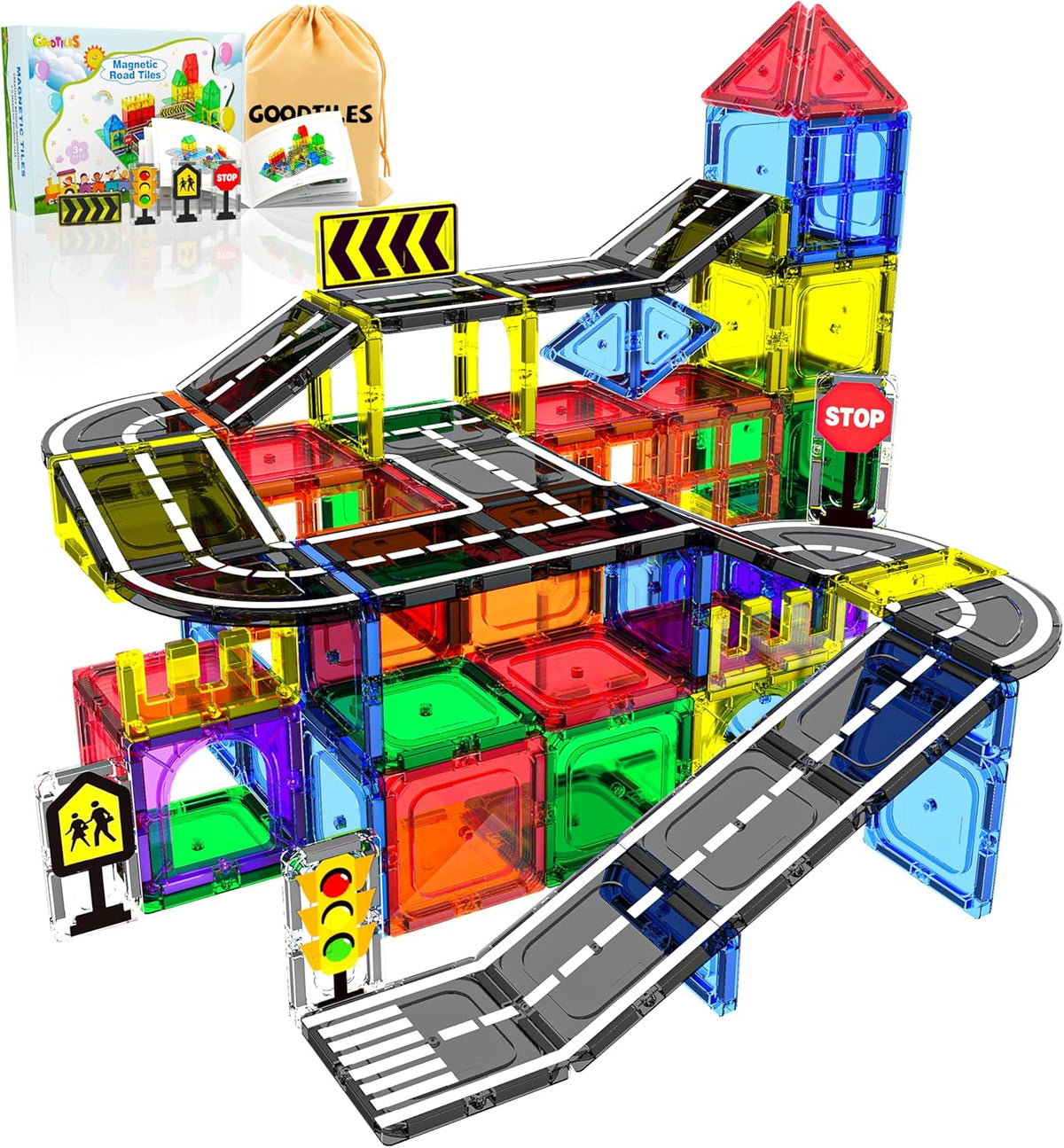 Magnetic Tiles, Road Set, Magnetic Building Blocks - 38 Pcs