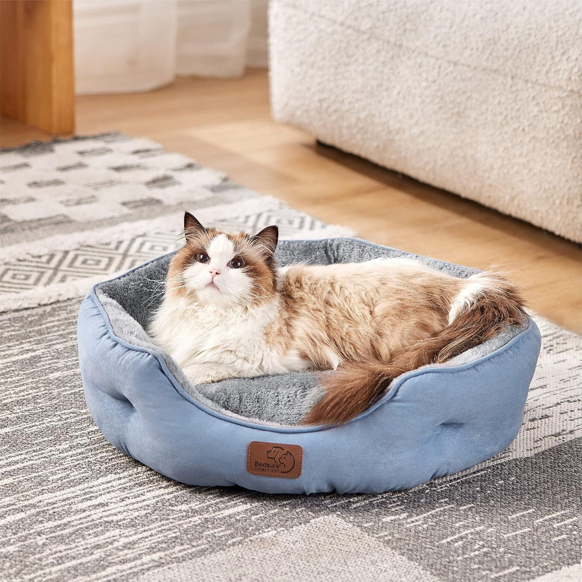 Bedsure Small Dog Bed Washable, Round Cat Beds for Indoor Cats - 20"L x 19"W x 6"Th / Frost Blue - image 2