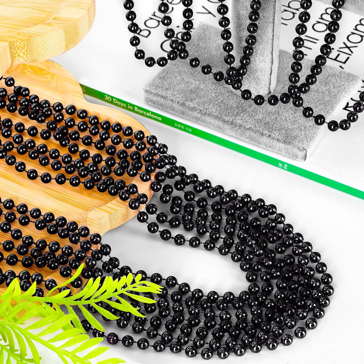 100PCS Bead Necklace, Gold Mardi Gras Beads Party Stuff - Black - image 2