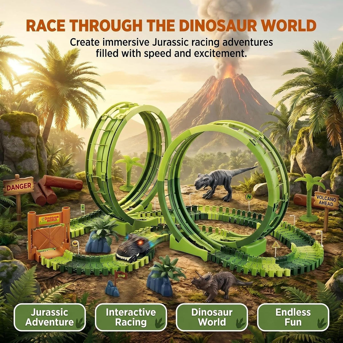 Dinosaur Race Track Toys for Boys 3-5 - Double Loop Dinosaur Race Track Set - image 3