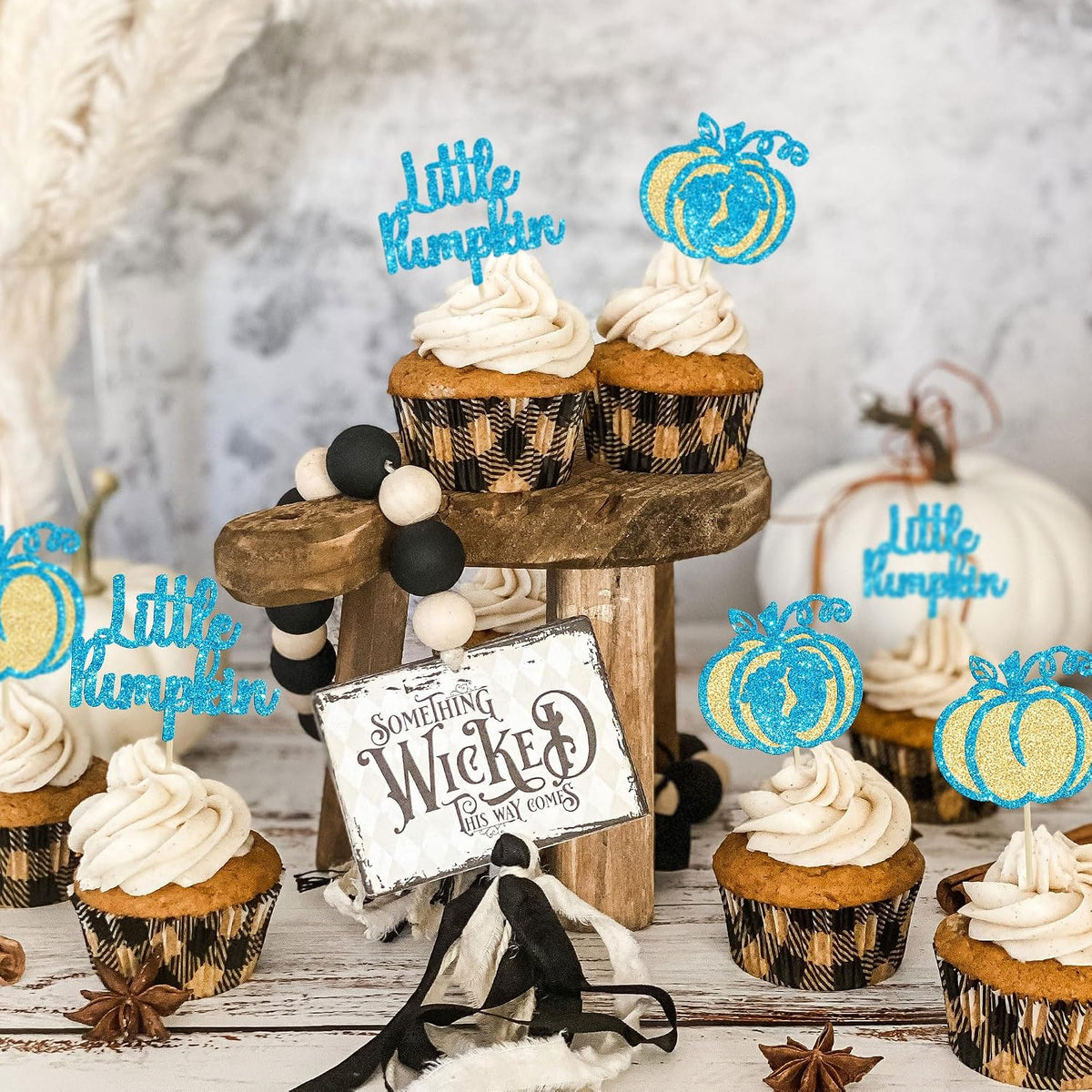 Gyufise 24Pcs Pumpkin Oh Baby Cupcake Toppers Pink Fall Pumpkin - Blue 10 - image 4
