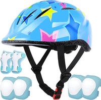 Lamsion Kids Helmet Adjustable Protective Gear Set for Ages 3-8 Girls - Blue Star