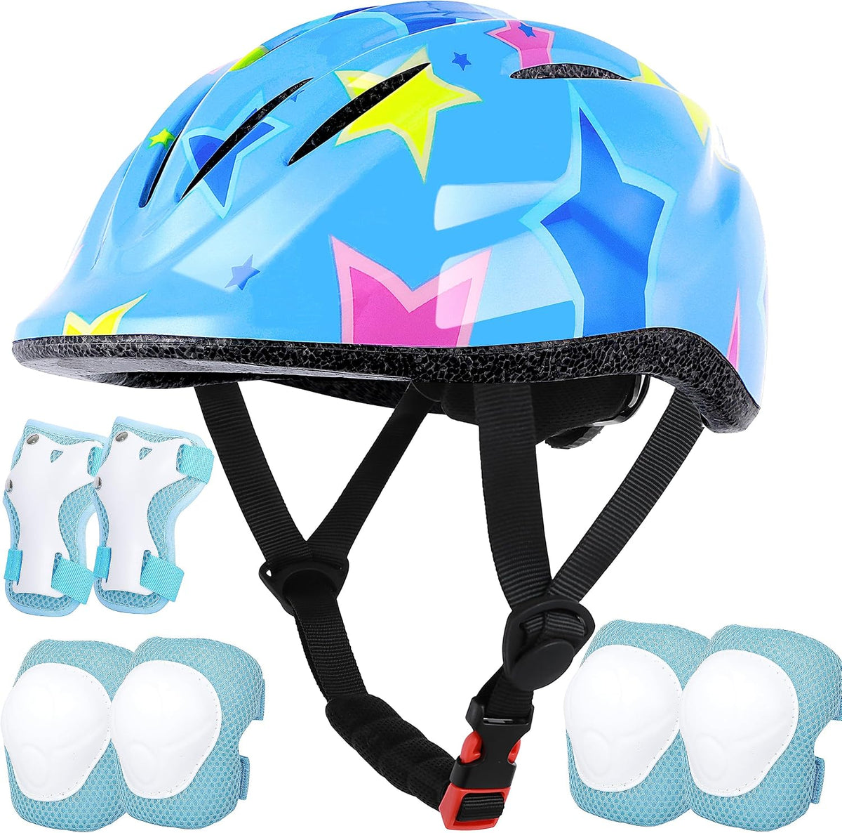 Lamsion Kids Helmet Adjustable Protective Gear Set for Ages 3-8 Girls - Blue Star