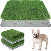 Dog Grass Pad with Washable Pee Pads for Puppy Potty Tray - Green / 20" x 25" (2 Pack)