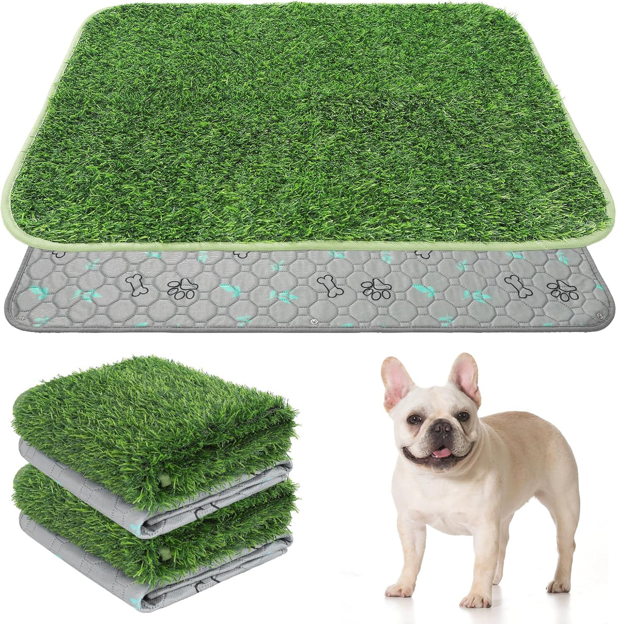 Dog Grass Pad with Washable Pee Pads for Puppy Potty Tray - Green / 20" x 25" (2 Pack)