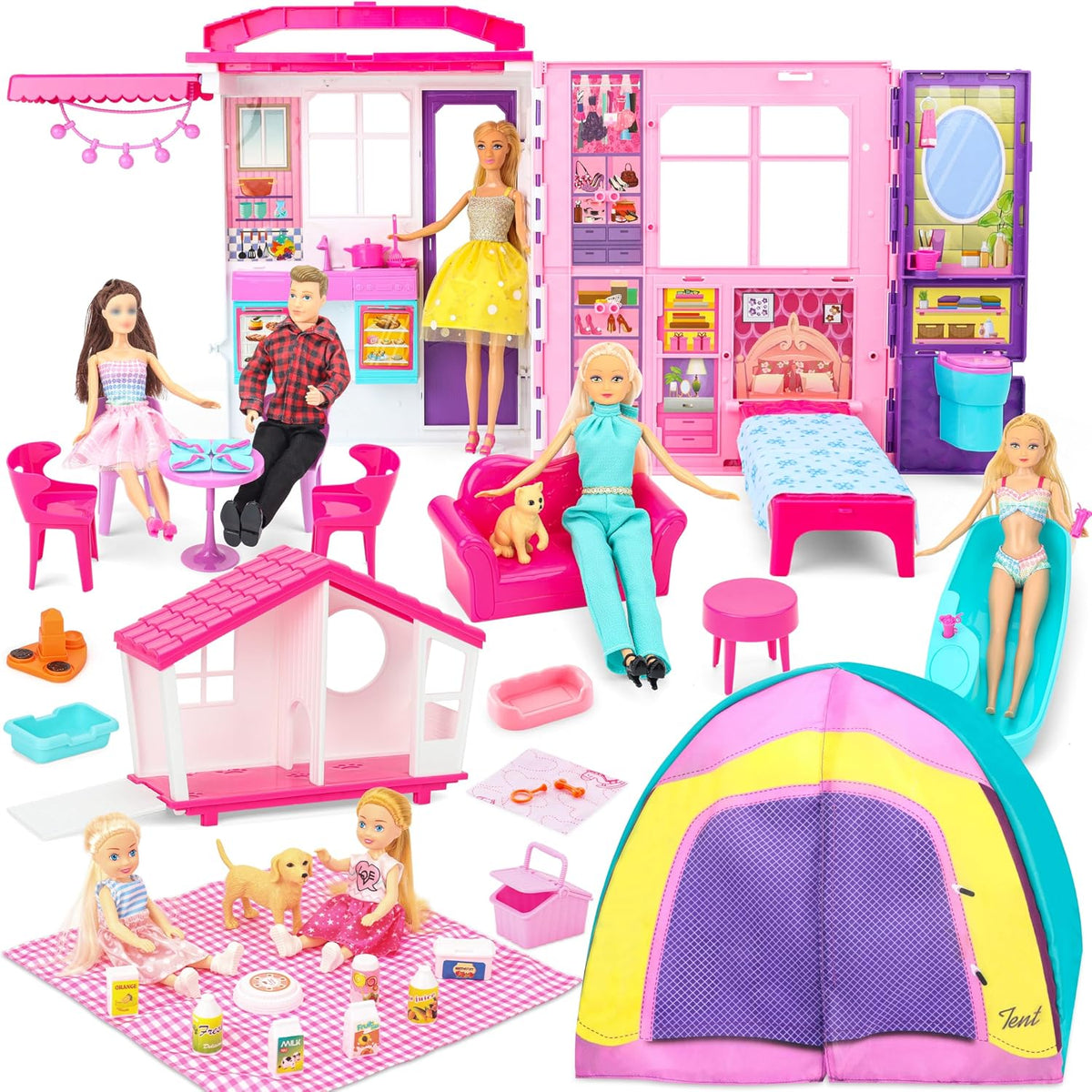 Style Shine Foldable Doll House - 1-Story House