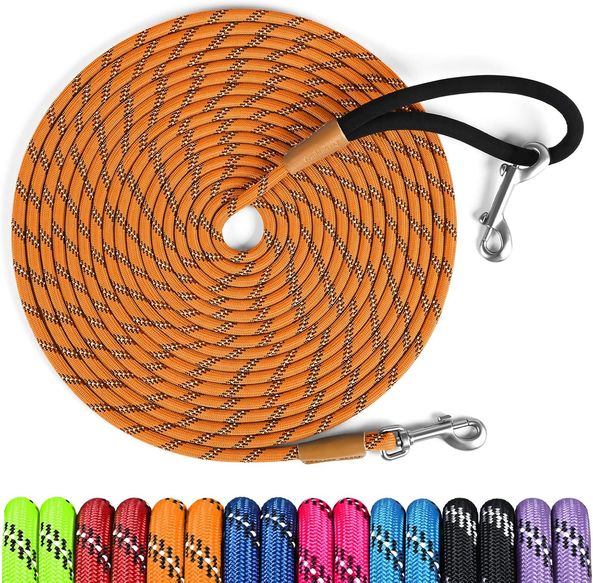 Long Dog Leash Reflective Rope Training Lead 15ft 30ft 50ft Check Cord – Essentials for Dogs - Orange / 50ft x 3/8inch