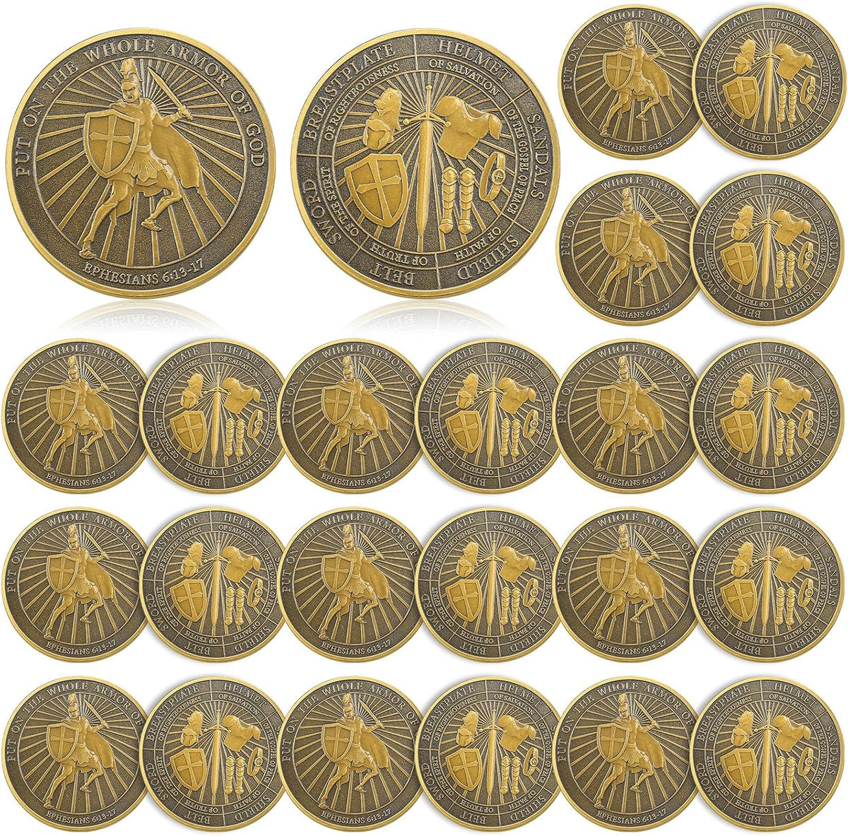 Nosiny 20 Pcs Armor of God Coins Metal Christian Challenge Coins - Vintage Style