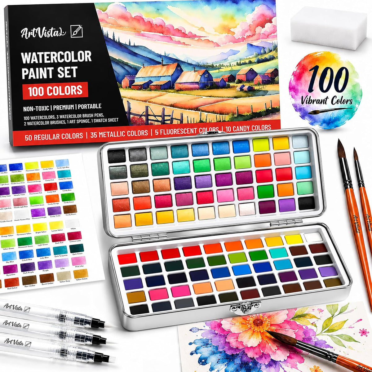 Premium Watercolor Paint Set Bundle with 100 Vibrant Colors for Adults – Fun for Kids & Family - Standard Set