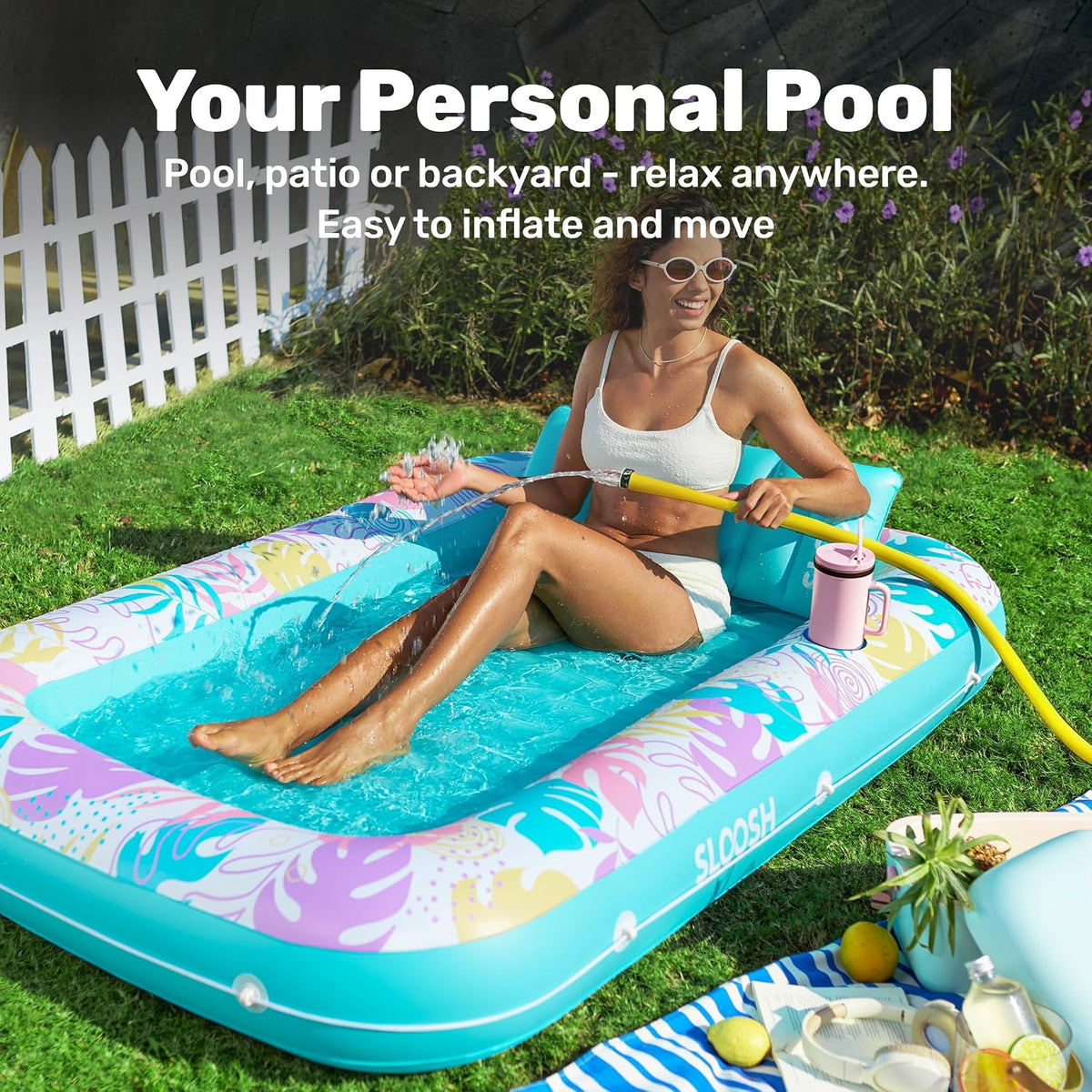 SLOOSH Inflatable Tanning Pool Lounger Float - Tropical Blue / Large - image 3