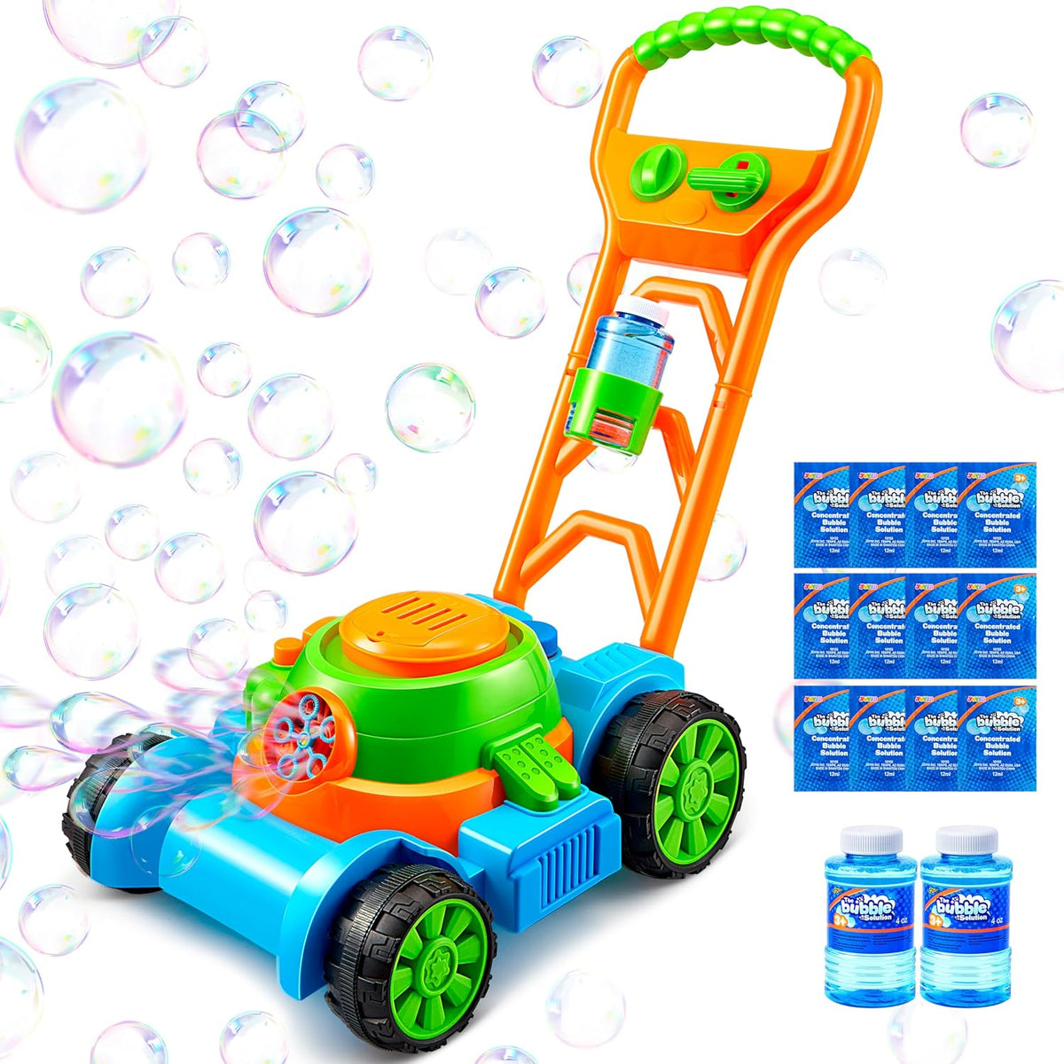 SLOOSH Spill-Proof Bubble Lawn Mower Toddler Toys Bubble Machine – Fun for Kids & Family - Blue