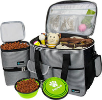 PetAmi Dog Travel Bag Organizer, Pet Supplies Diaper Tote - Large - 15.5"L x 9.5"W x 14.0"H / Stripe Black