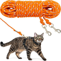 Long Cat Leash Reflective Pet Rope for Yard Walking Training Outdoor - orange / 30 ft