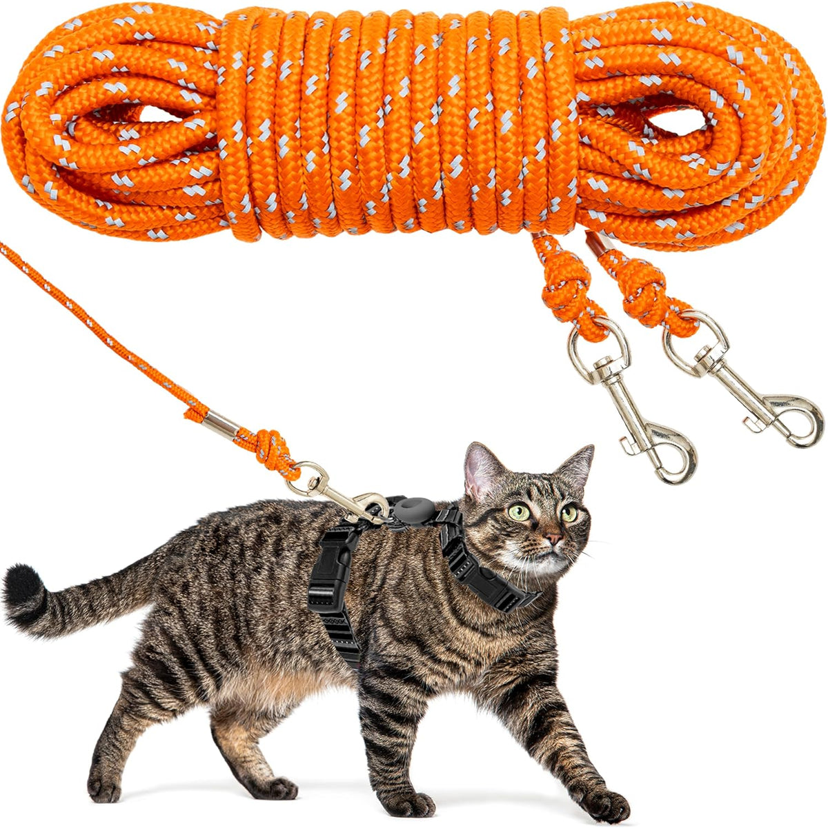 Long Cat Leash Reflective Pet Rope for Yard Walking Training Outdoor - orange / 30 ft
