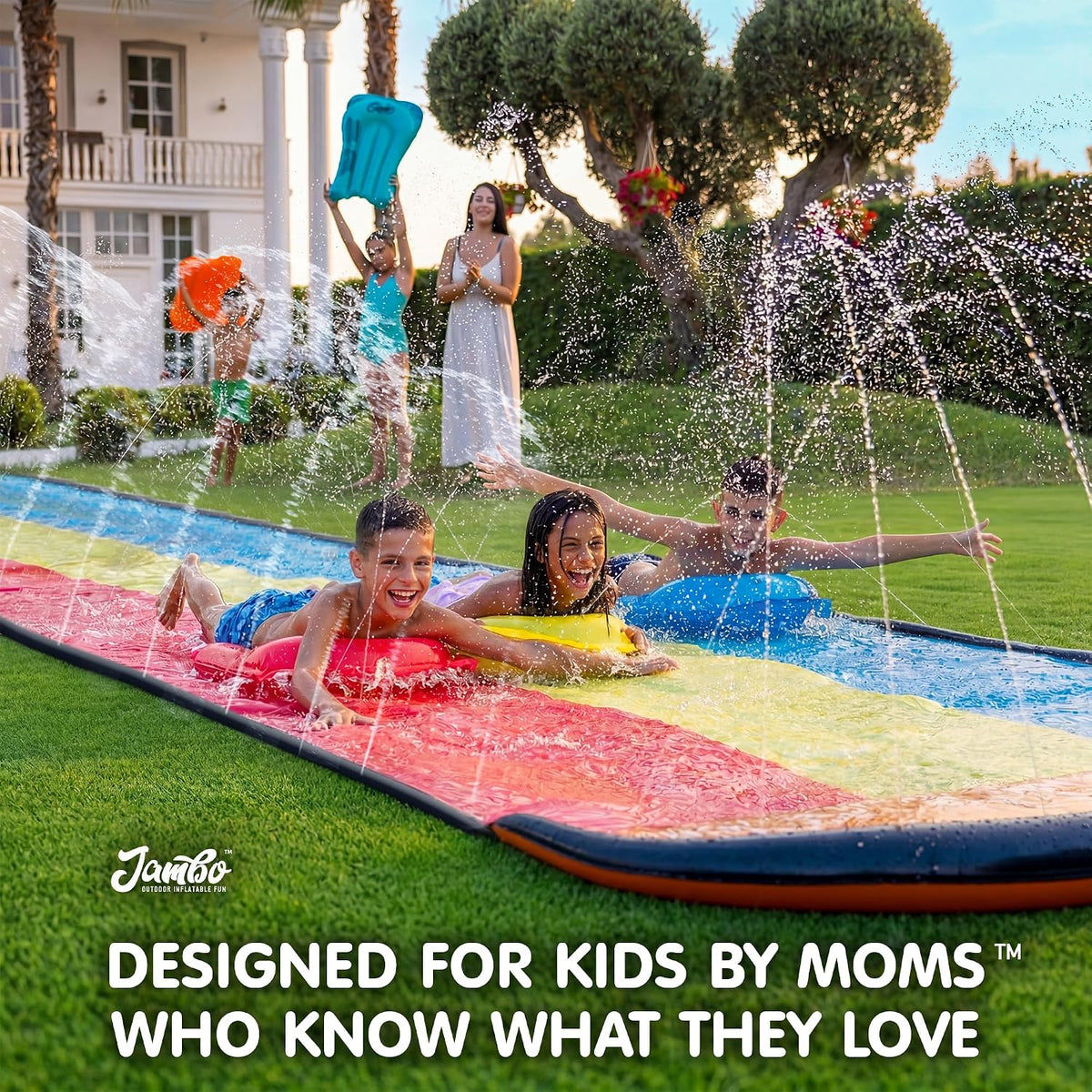JAMBO Premium Triple Water Slide with 3 Bodyboards - 20ft Triple Lane Multicolor - image 4