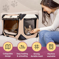 Cat & Dog Pet Carrier, Fits 2 Cats or Medium Dog Comfortably - Tan / Large - image 4