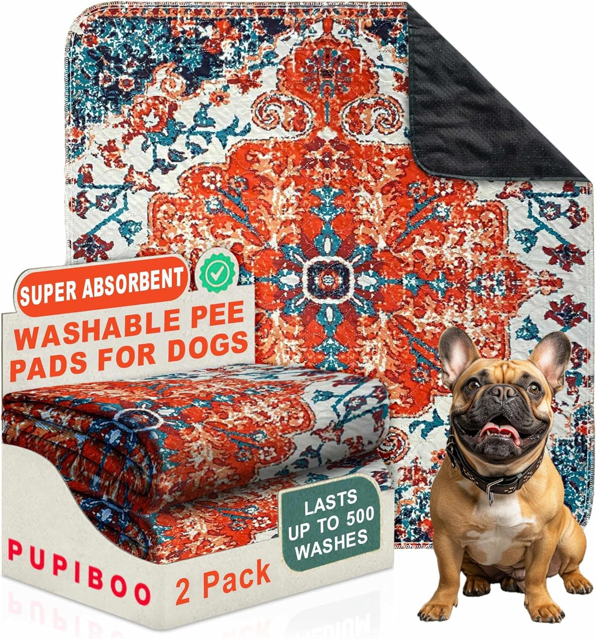 PUPIBOO Washable Pee Pads for Dogs and Cats - Colorful Medallion / 24 x 36 Inch (Pack of 2)