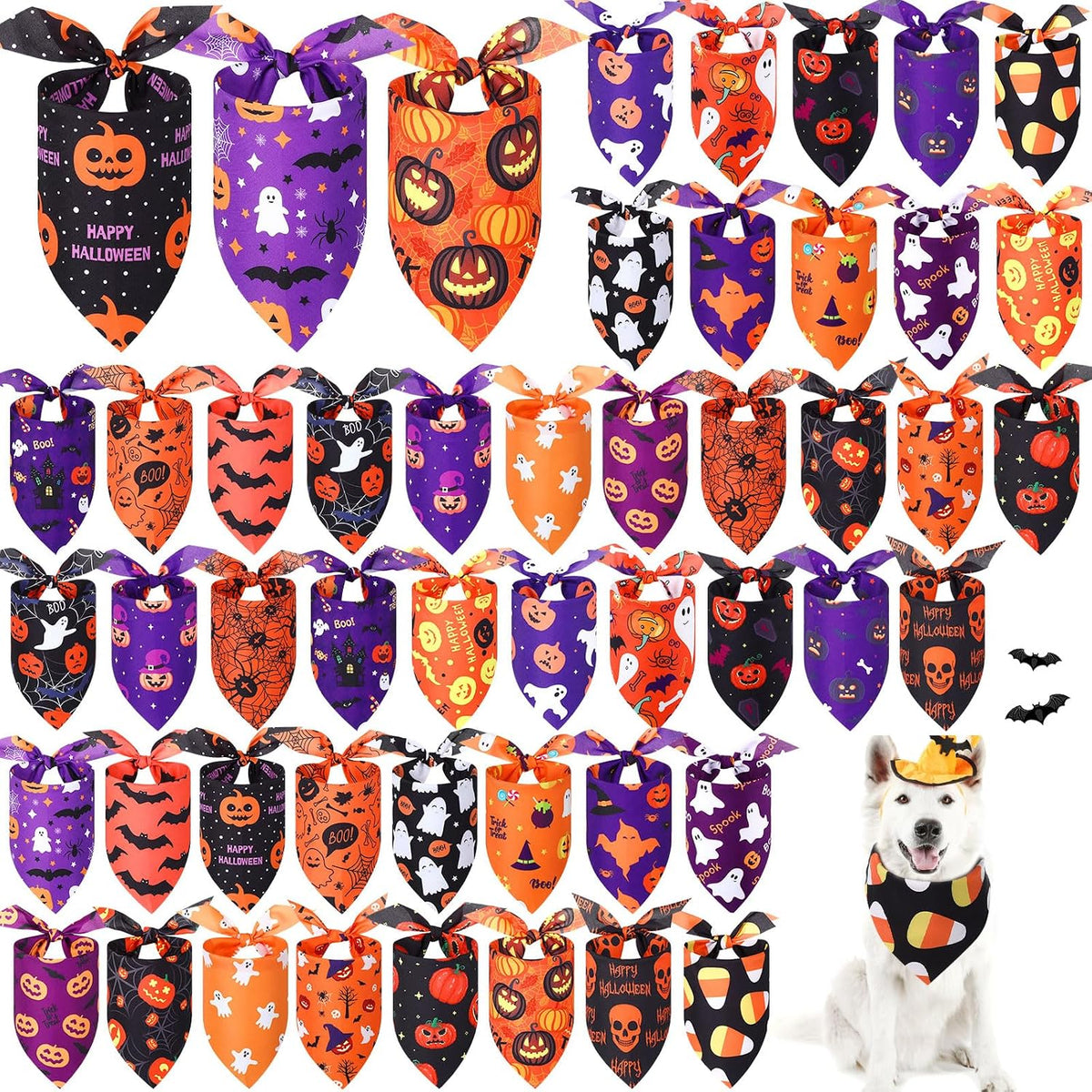 Abbylike 50 Pcs Halloween Dog Bandanas Bulk - Halloween / 31.5 x 21.7 x 21.7"