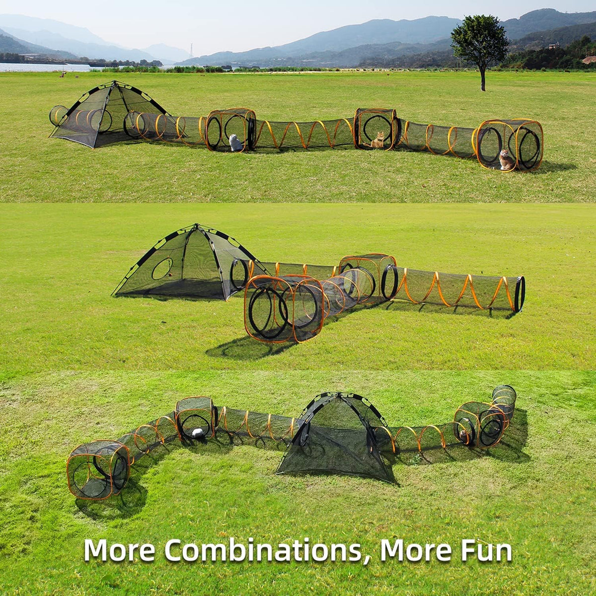 Cat Play Tunnel + Cube for Indoor and Outdoor, Cat Playpen - 2pcs Run Tunnel with Cube - image 2