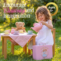 Giggle & Honey white floral tea party set for girls with porcelain teapot, cups and carrying case - view 18