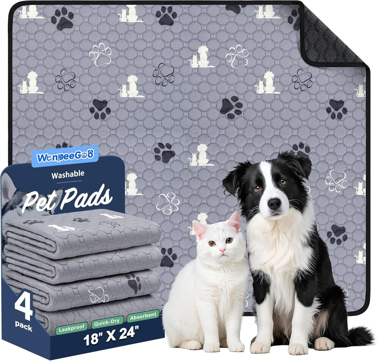 Washable Pee Pads for Dogs, Waterproof - Gray / 18"x24" (Pack of 4)