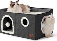 Bedsure Cat House Bed for Indoor Cats with Fluffy Ball and Scratch Pad - Dark Grey / Widen