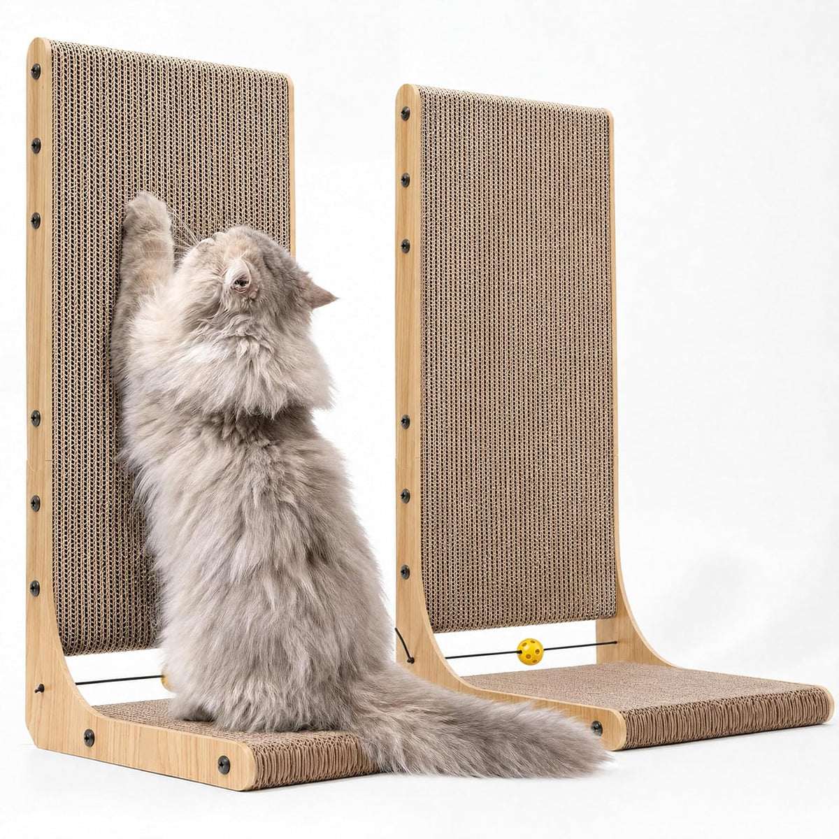 FUKUMARU Cat Scratcher, 26.8 Inch L Shaped Cat Scratch Pad for Indoor Cats – Essentials for Cats - 2 Pack 25 in Wood Color