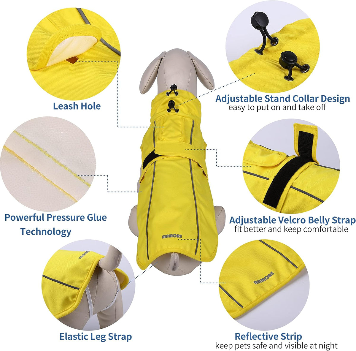 Waterproof Dog Raincoat with Reflective Strip - X-Small / Yellow - image 3