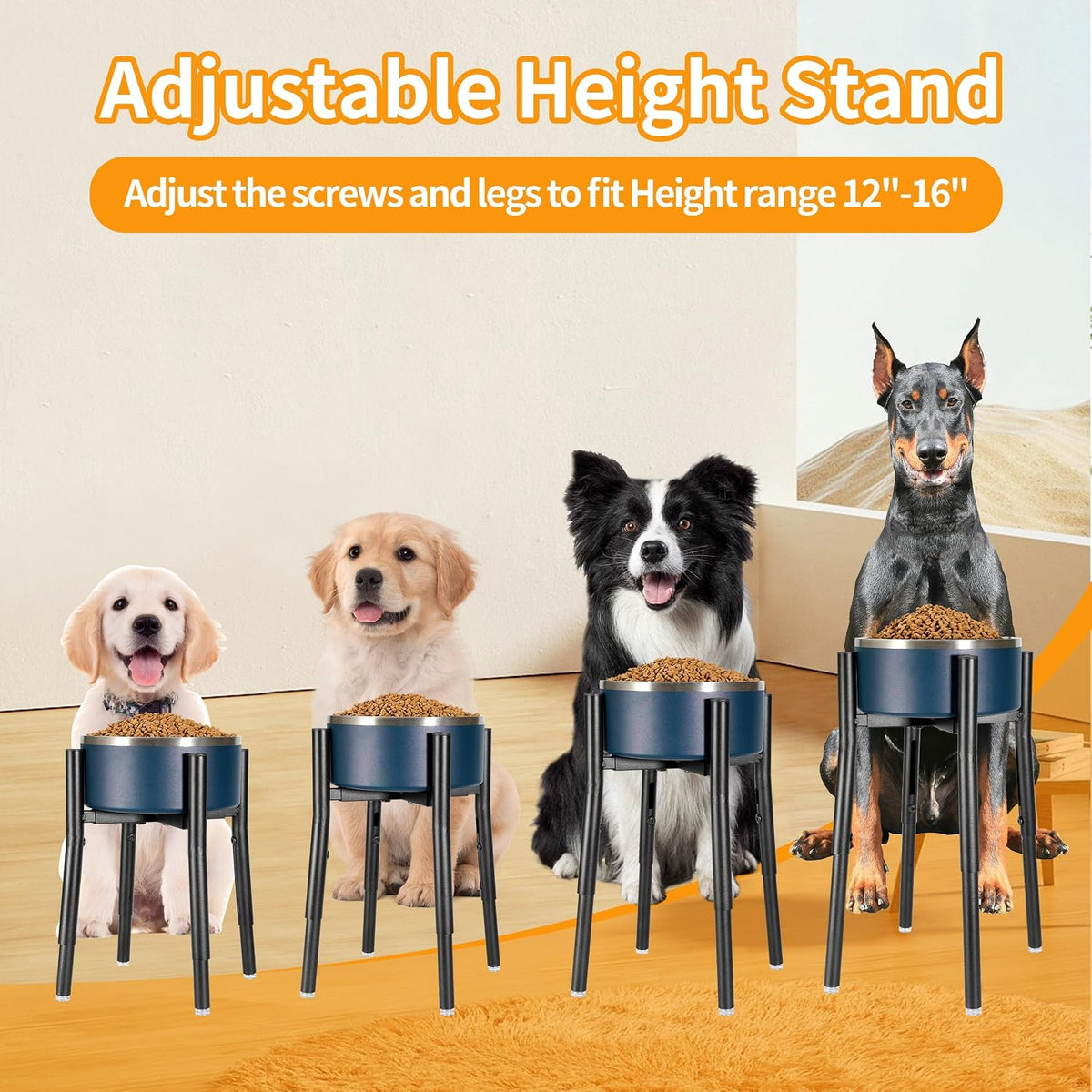 PROERR Single Dog Bowl Stand - Adjustable Wide 8"-12" Height: 12"-16" - image 2