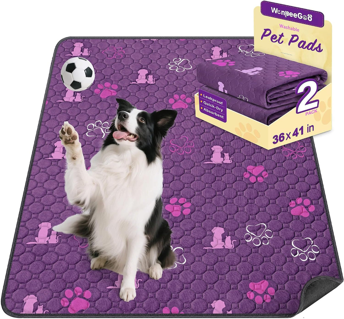 Washable Pee Pads for Dogs, Waterproof - Purple / 36"x41" (Pack of 2)