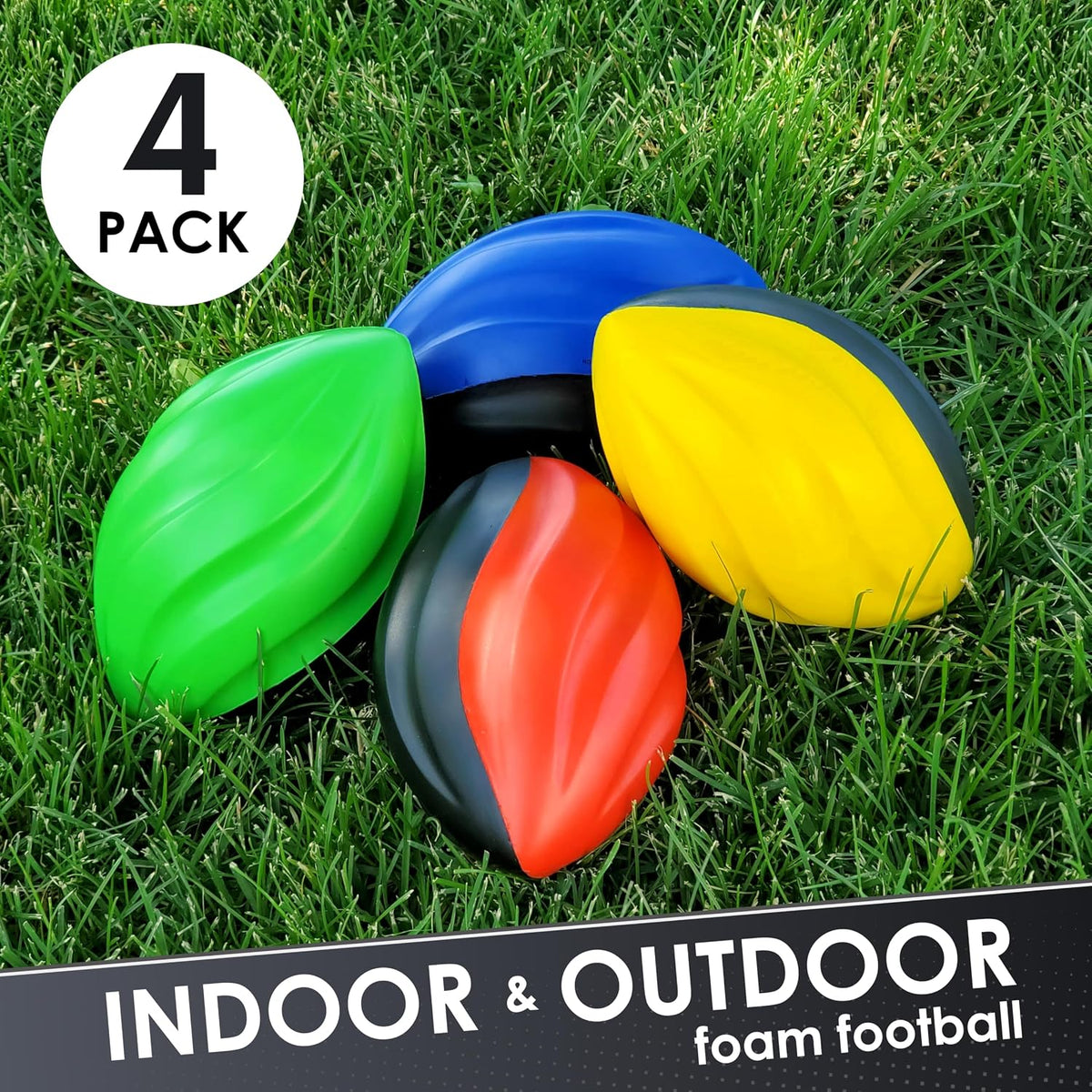 Blu Jay mini foam footballs for kids, 4 pack in red, yellow, blue and green - view 4