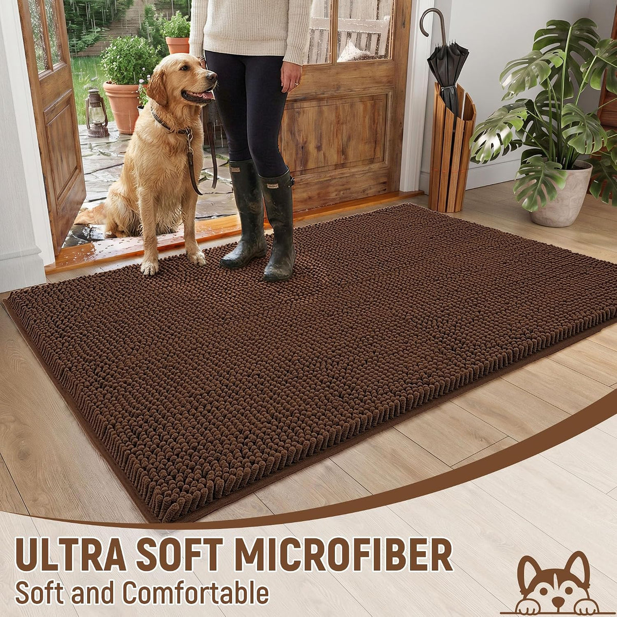 Absorbent Dog Door Mat for Muddy Paws - 60"L x 36"W x 1" Th / Brown - image 3