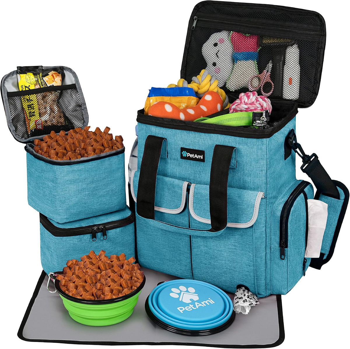 PetAmi Dog Travel Bag Organizer, Pet Supplies Diaper Tote - 12.0"L x 5.0"W x 15.0"H / Sea Blue