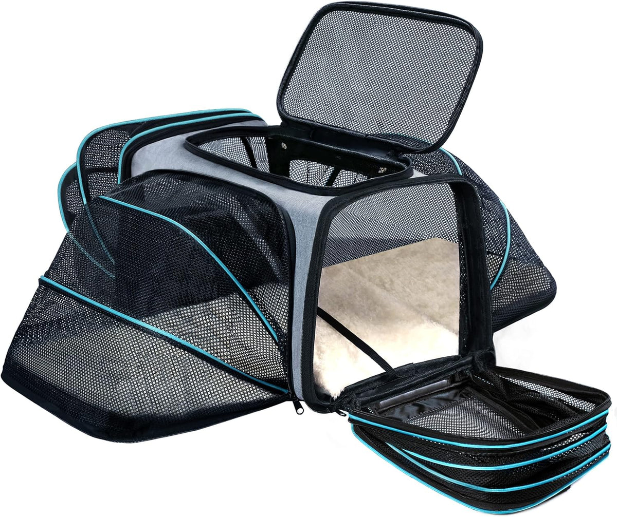 Cat Dog Carrier - Airline Approved Expandable Soft-Sided Pet Carrier with Removable Fleece Pad - 43.0"L x 32.0"W x 12.0"H
