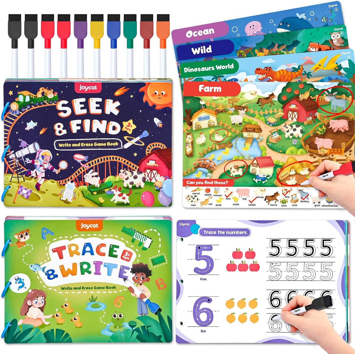JoyCat seek and find activity book with dry erase markers, cloth and storage bag - view 3