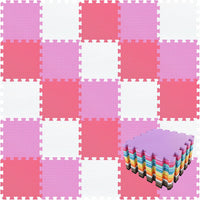 qqpp EVA Rubber 18 Tiles Interlocking Puzzle Foam Floor Mats - 18 Tiles / 3 White, Pink, Red