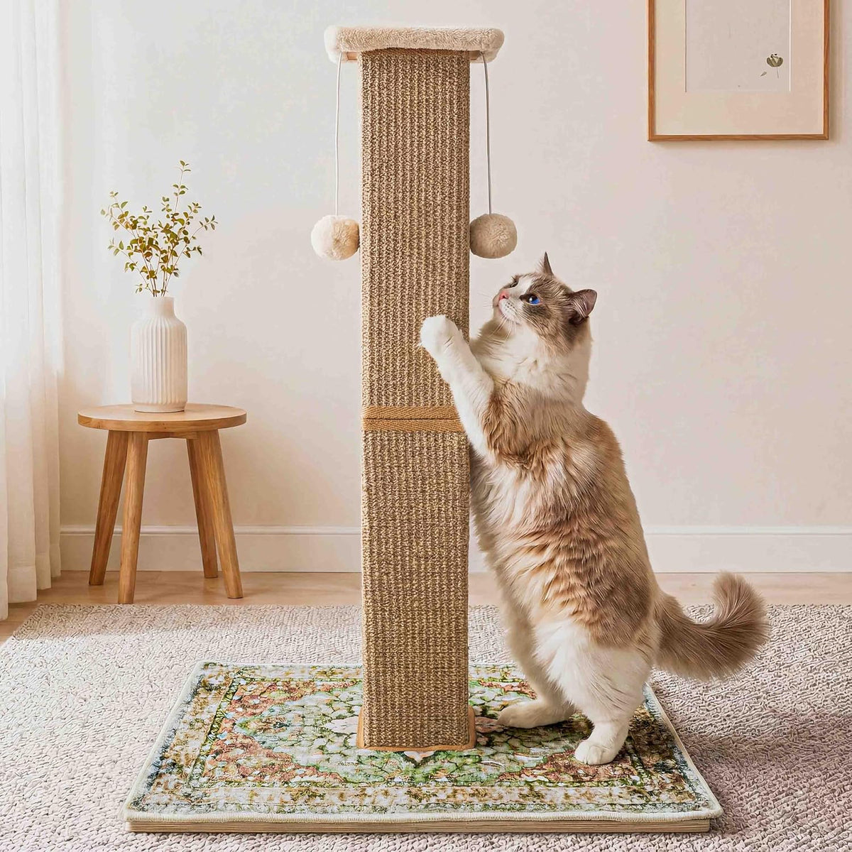 Tall Cat Scratching Post for Indoor Cats Adults with Carpet - Brown / Medium