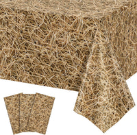 NatNarr 3 Pack Wood Grain Plastic Tablecloths - Straw