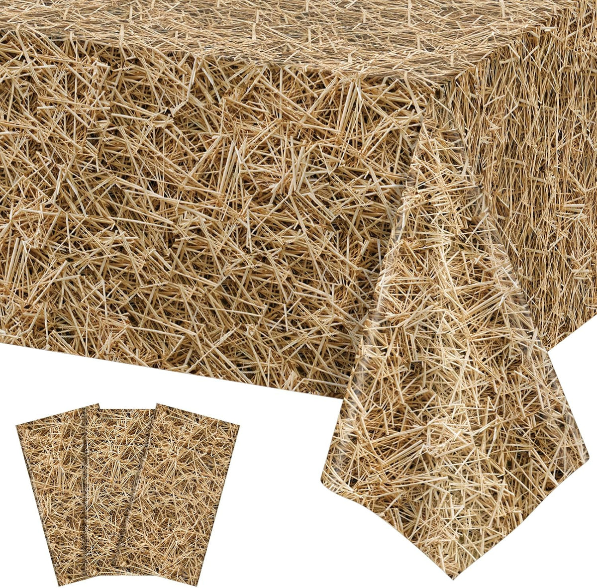 NatNarr 3 Pack Wood Grain Plastic Tablecloths - Straw