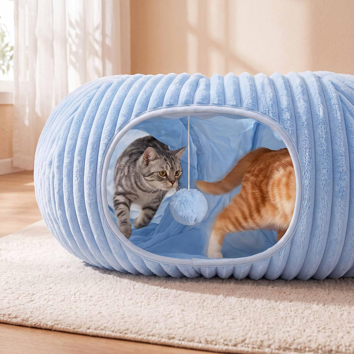 Cat Tunnel Bed with 40 Pcs Interactive Cat Toys - Blue / Medium - image 2
